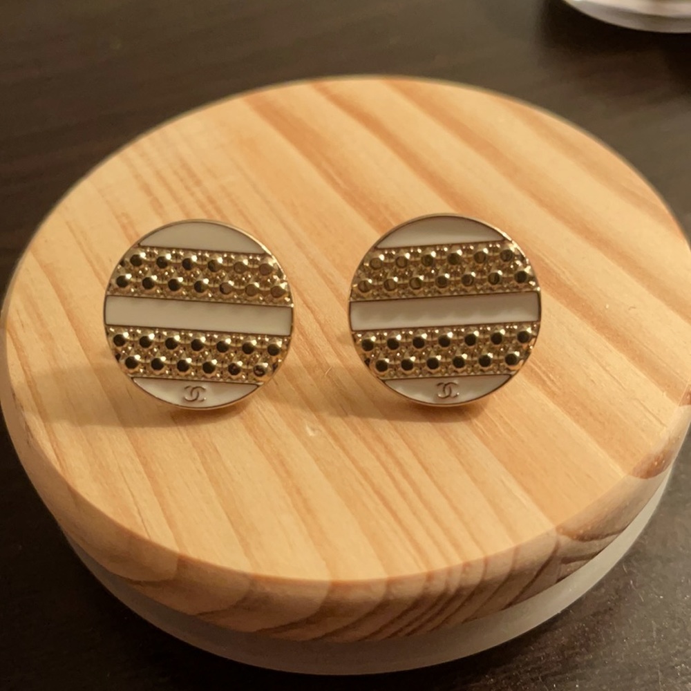 earrings made from Chanel buttons